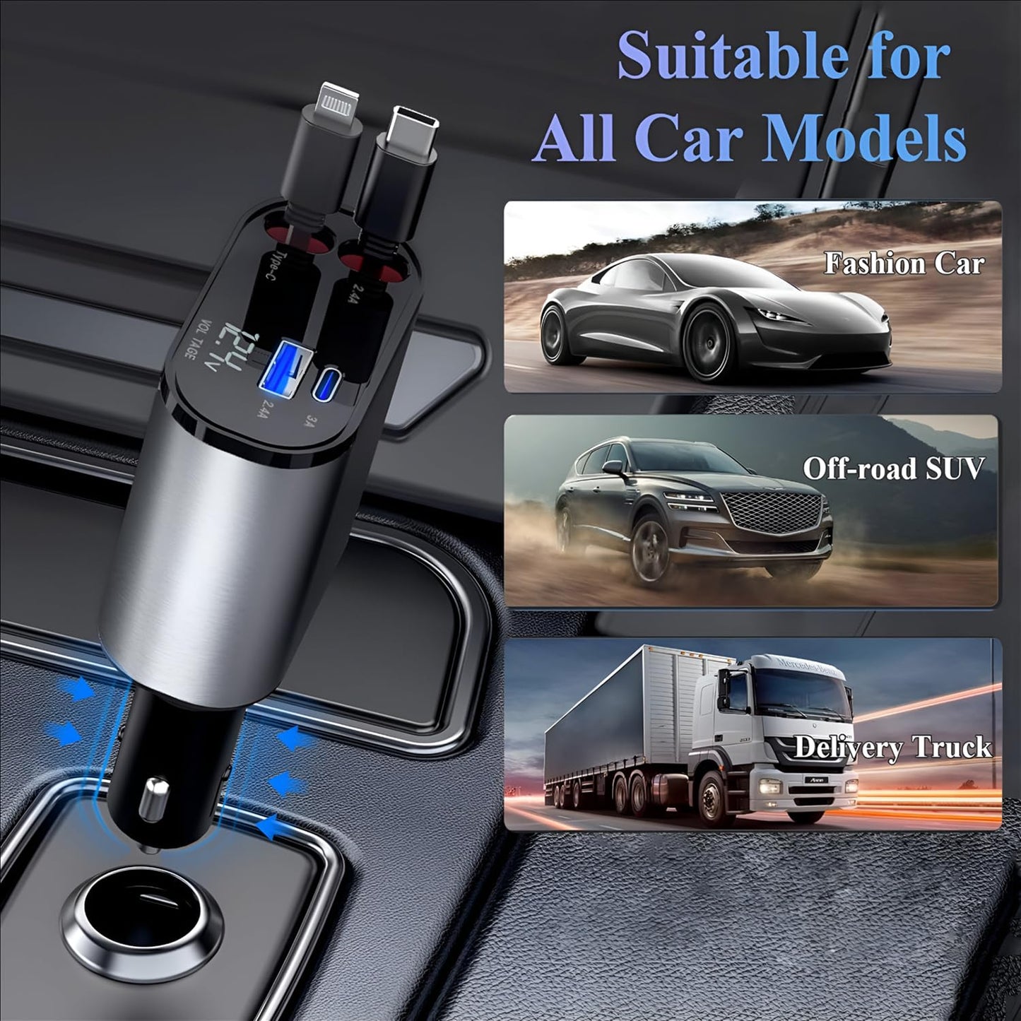 4 in 1 Retractable Car Charger