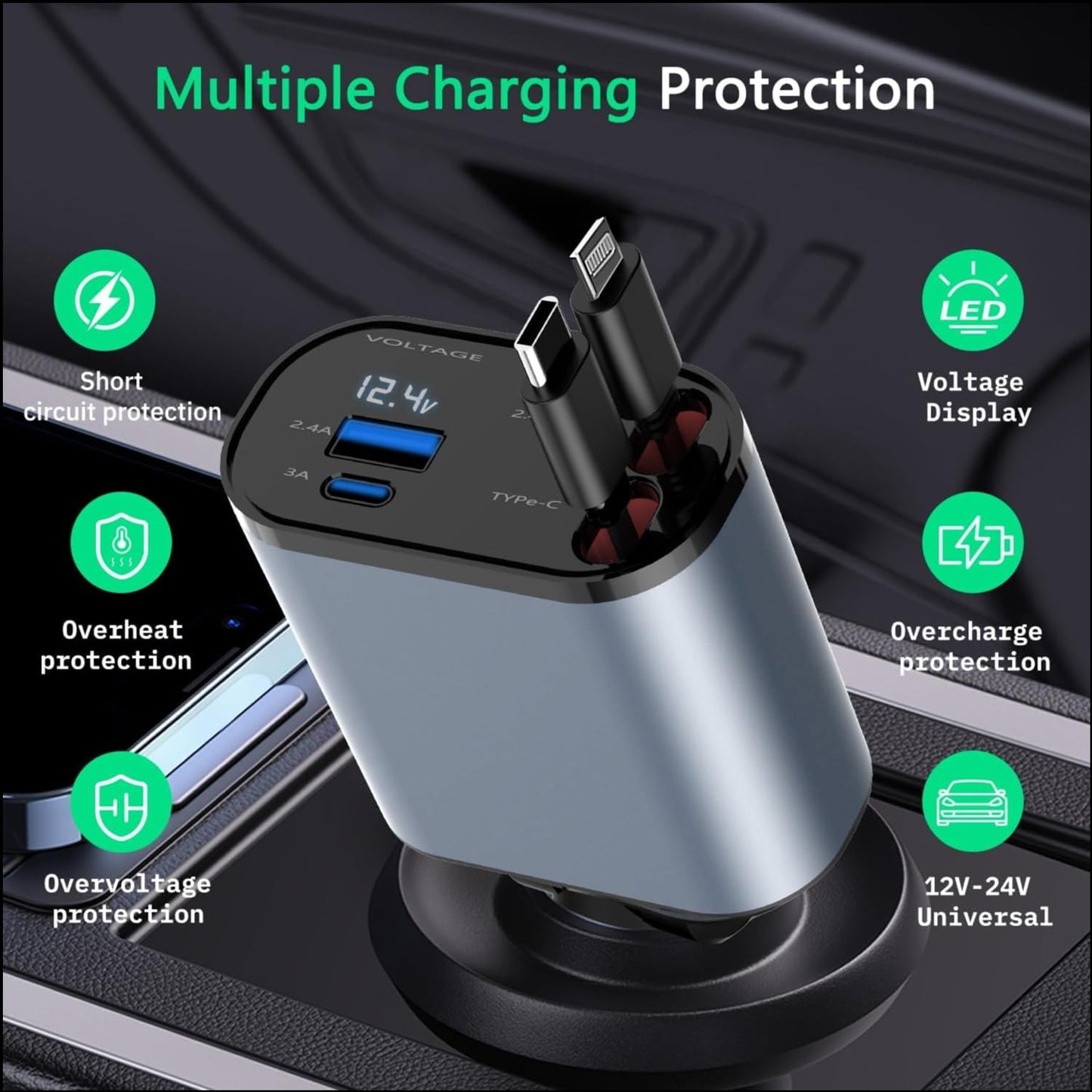 4 in 1 Retractable Car Charger