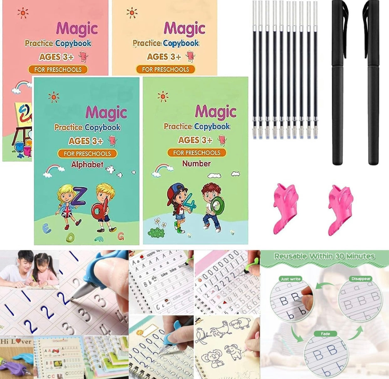 Sank Magic Practice Copybook (4 BOOKS,1 PEN,1 GRIP,10 REFILL)