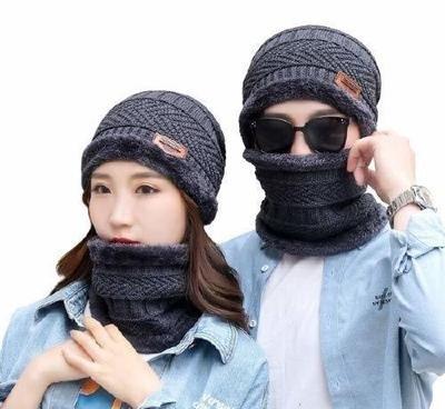 Unisex Winter Knit Neck Warmer Scarf and Set Skull Cap for Men & Women