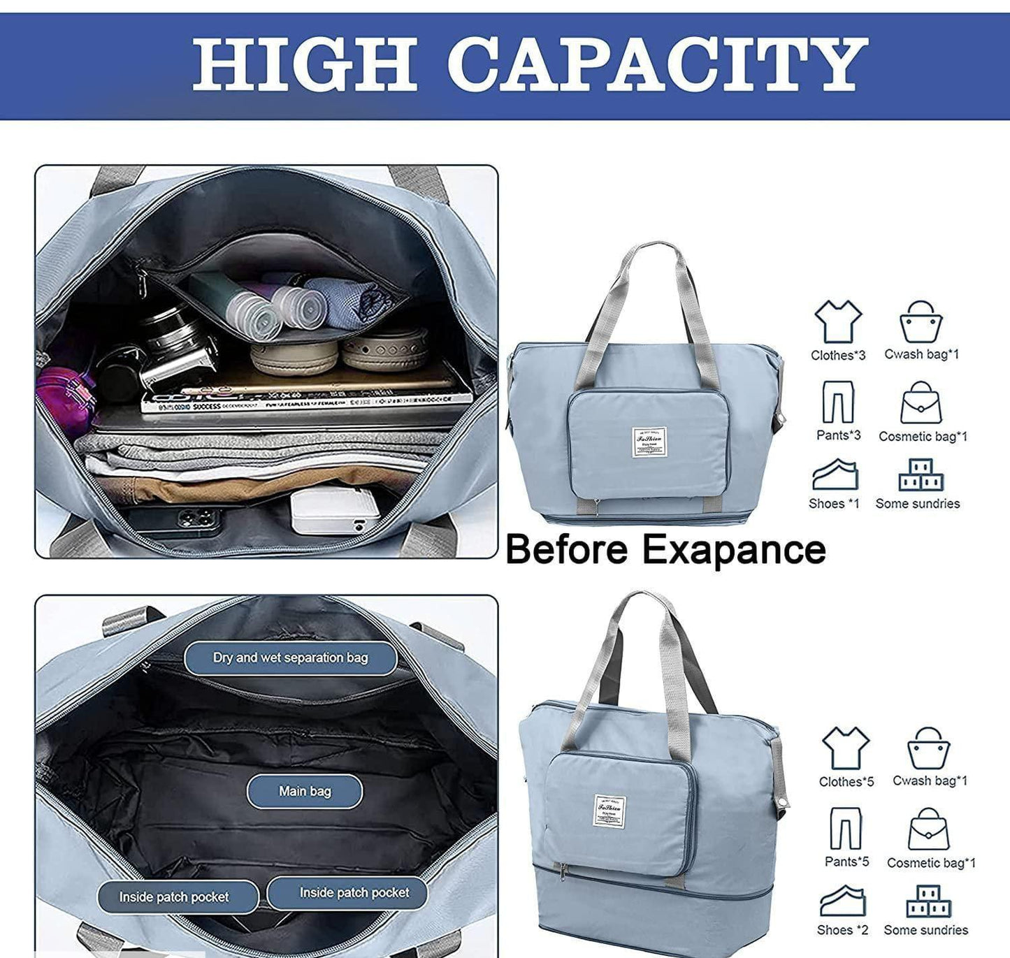 FOLDABLE LARGE CAPACITY TRAVEL DUFFEL BAG