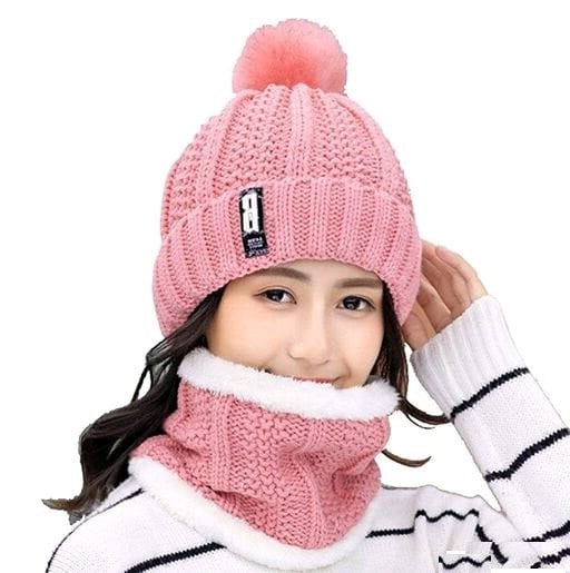 Women's  Winter Soft Warm 1 Set Snow Proof Ball Cap / Woolen Beanie Cap with Scarf